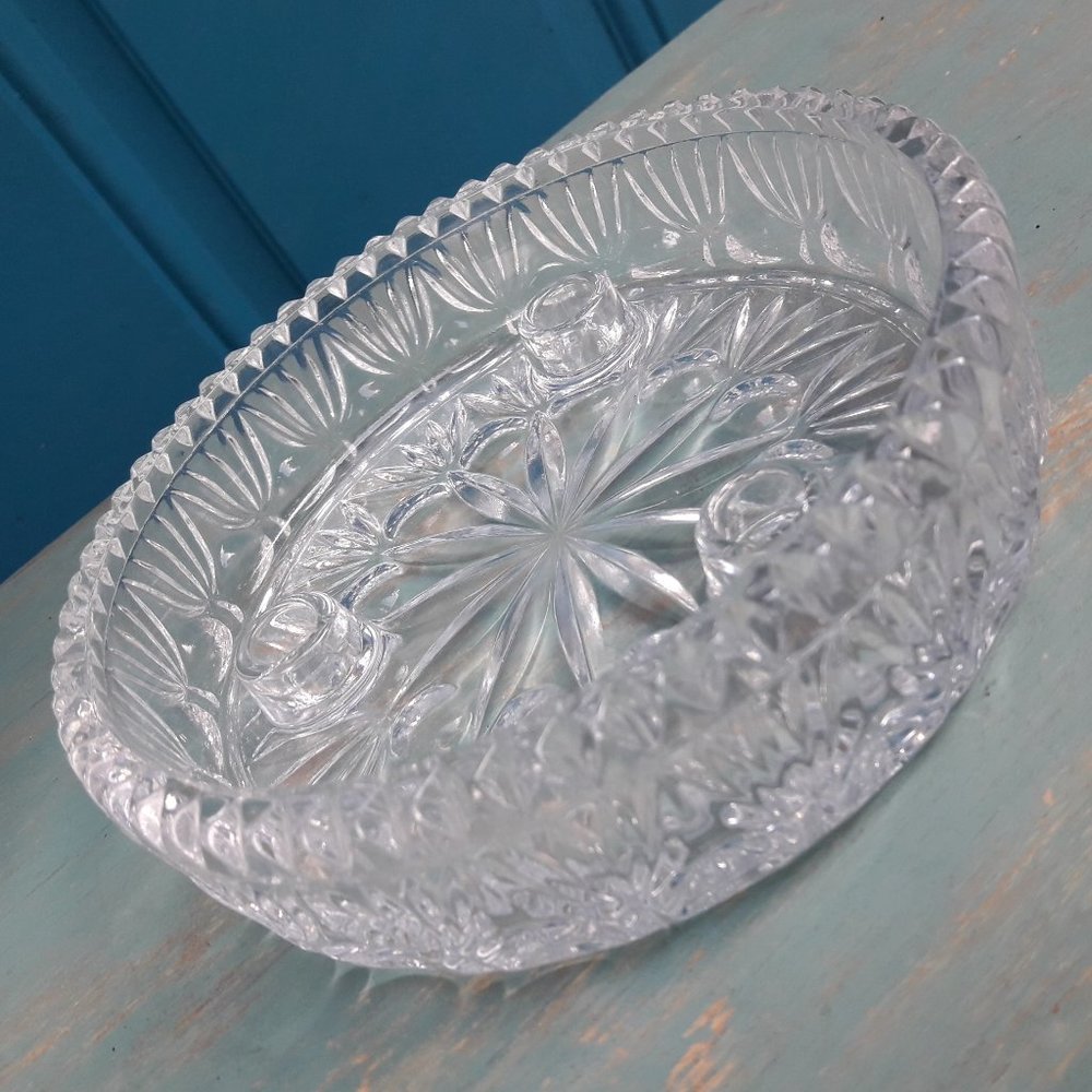 Cut Crystal Glass Dish Stand Base with Pedestal Feet inside 6 inch
